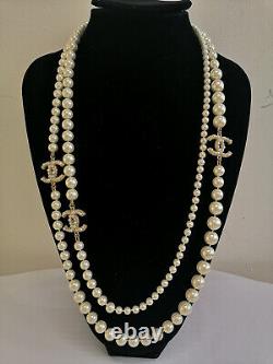 NIB CHANEL 100th Anniversary Classic 3 CC Loge Chain Classic Pearl Necklace