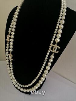 NIB CHANEL 100th Anniversary Pearl Necklace 3 CC Logo Chain Classic Necklace