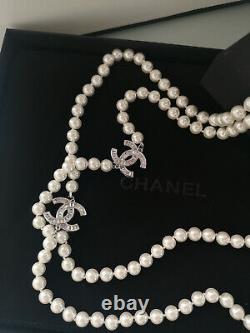 NIB CHANEL Classic CC Logo 3 CC LOGO Pearl 26 Long Chain Necklace