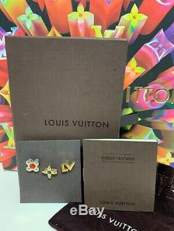 NWOT Louis Vuitton Stud Earrings Mismatched 3-pc Gold Silver Monogram Authentic
