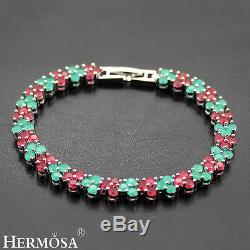 Natural AAA Genuine 925 Sterling Silver Beautiful RUBY EMERALD Bracelets 7