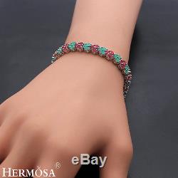 Natural AAA Genuine 925 Sterling Silver Beautiful RUBY EMERALD Bracelets 7