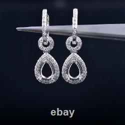 Natural Diamond Semi Mount Drop Earrings Setting Pear Cut 7×5mm 14K White Gold