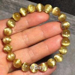 Natural Gold Rutilated Quartz Crystal Round Beads Wealth Bracelet 8.8mm AAAAA