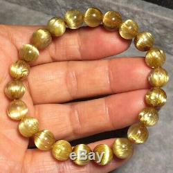 Natural Gold Rutilated Quartz Crystal Round Beads Wealth Bracelet 8.8mm AAAAA