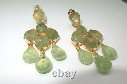 Natural Green Rutilated Quartz Earrings, Gemstone Dangle Earrings Clip-On