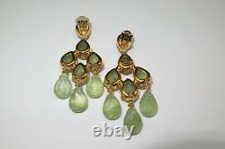 Natural Green Rutilated Quartz Earrings, Gemstone Dangle Earrings Clip-On