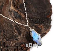 Natural Raw Moonstone 925 Fine Silver Pendant Necklace healing crystals jewelry