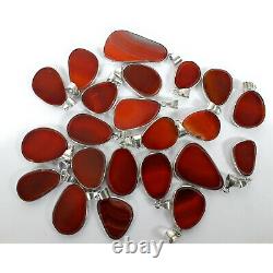 Natural Red Onyx Gemstone Handmade 925 Sterling Silver Plated Pendant Lot