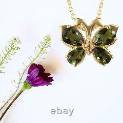 Necklace Pendant 925 Sterling Silver Yellow Gold Over Moldavite Size 20 Ct 1.7