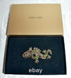 New $130 HEIDI DAUS Glittering Guardian Fu Dog Brooch Pin Crystals Topaz