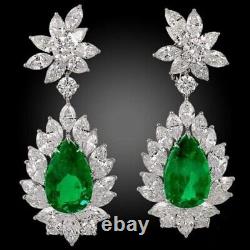 New 4 Ct Pear Simulated Emerald Women's Earring's 14K White Gold Plated Silver