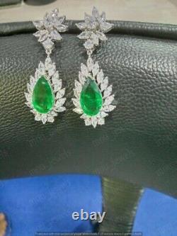 New 4 Ct Pear Simulated Emerald Women's Earring's 14K White Gold Plated Silver