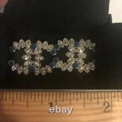 New Auth CHANEL Crystal Blue Large CC Earrings Limited Edition