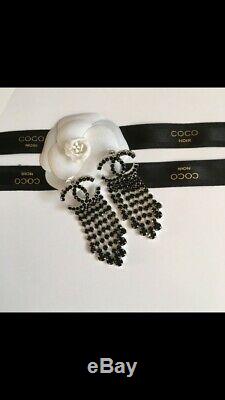 New, Crystal Chandelier Chanel Earrings, silver in beautiful black crystals