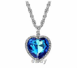 New Sparkly Shiny Ocean Blue Heart Made With Swarovski Crystal Necklace Pendant