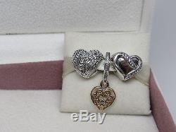 New withBox Pandora Gift Set of 3 Beautiful Heart Charms Magnificent Heart Angel