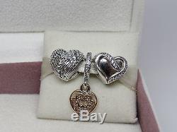 New withBox Pandora Gift Set of 3 Beautiful Heart Charms Magnificent Heart Angel