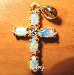OPAL Cross PENDANT Beautiful Sterling Silver with 18K GP. No 412