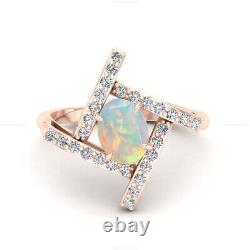 Opalite Diamond Engagement Statement Wedding Ring 14k Rose Gold Fine Jewelry