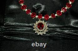Oval 20.05 Ct Simulated Ruby Gold Plated 925 Silver Tennis Necklaces 16