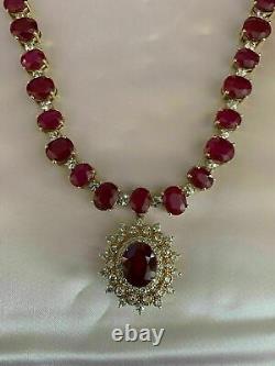 Oval 20.05 Ct Simulated Ruby Gold Plated 925 Silver Tennis Necklaces 16
