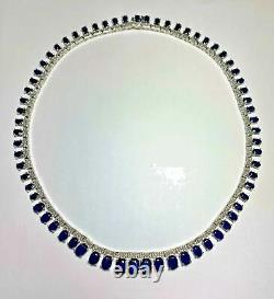 Oval 75 CT Simulated Sapphire Necklace Tennis Gold Plated 925 Silver