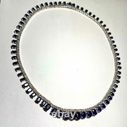 Oval 75 CT Simulated Sapphire Necklace Tennis Gold Plated 925 Silver