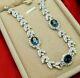 Oval Cut 16 Ct Simulated Sapphire Tennis Necklace Gold Plated 925 Silver