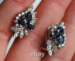 Oval Cut Simulated Blue Sapphire Women's Hoop Earrings In 14k White Gold Plated