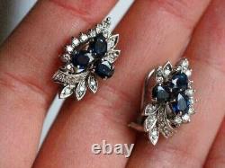 Oval Cut Simulated Blue Sapphire Women's Hoop Earrings In 14k White Gold Plated