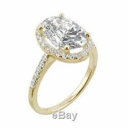 Oval Cut VVS1 Halo Engagement Wedding Ring 14k Yellow Gold Over Women's Spacial