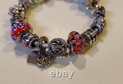 PANDORASterling Silver Fully Loaded Bracelet with 17 Murano CZ 14K Clips Charms