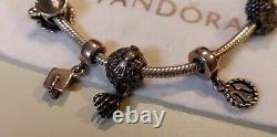 PANDORASterling Silver Lobster Clasp Bracelet with 9 Charms ALE/925 RAREEUC