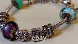 PANDORA 8 Fully Loaded Charm Bracelet with 15 Charms ClipsALE-925 EUC