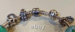 PANDORA 8 Fully Loaded Charm Bracelet with 15 Charms ClipsALE-925 EUC