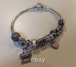 PANDORA Sterling Silver Loaded Charm Bracelet with 10 Charms ALE-925 EUC