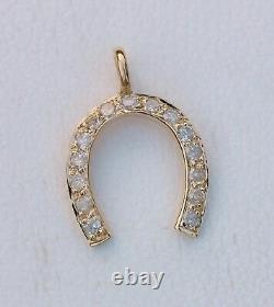 Pave Diamond Solid 14 K Gold HORSE SHOE Charm Pendant Vintage Style Fine Jewelry