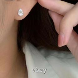 Pear Cut Moissanite LabCreated Earrings Women's Wedding Jewelry 14K White Gold