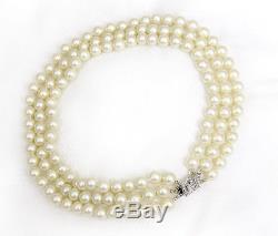 Pearl Necklace Jackie Kennedy Style Pearls Triple Strand Almost Choker Necklace