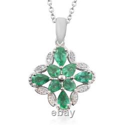 Pendant Necklaces 925 Silver Rhodium Over AAA Emerald Size 18 Ct 1.5
