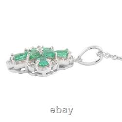 Pendant Necklaces 925 Silver Rhodium Over AAA Emerald Size 18 Ct 1.5
