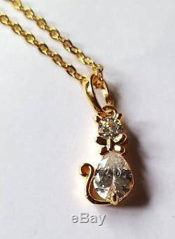 Pendant Stunning Crystal Cat Sparkling- 9ct Gold Chain Beautiful