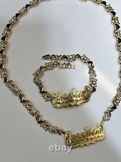 Personalized 14k Gp Double Plated Teddy Bear Xo Name Necklace Bracelet Set