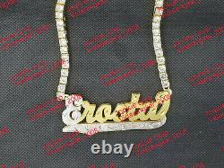 Personalized Gp 3d Cz Tennis 3 Jumbo Double Plated Script Name Plate Necklace