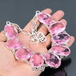 Pink Kunzite Silver Necklace 925 Sterling Silver Handmade Gemstone Necklace 18'
