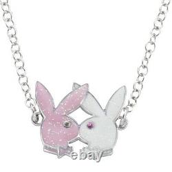 Playboy Jewelry Set Necklace Earrings Silver Swarovski Crystal Pink Bunny Logo
