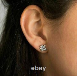 Pretty 3.00 Ct Round Cut Moissanite Leaf Stud Earrings 14K White Gold Plated