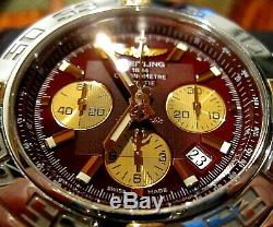 Pristine BREITLING chronomat 44 STAINLESS STEEL Brown/Gold dial beauty m-1B0110