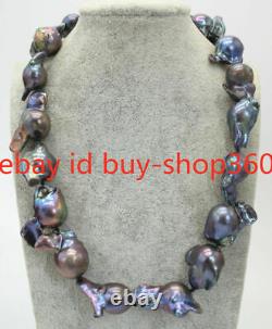 REAL HUGE AAA SOUTH SEA Black BAROQUE PEARL NECKLACE 24inches